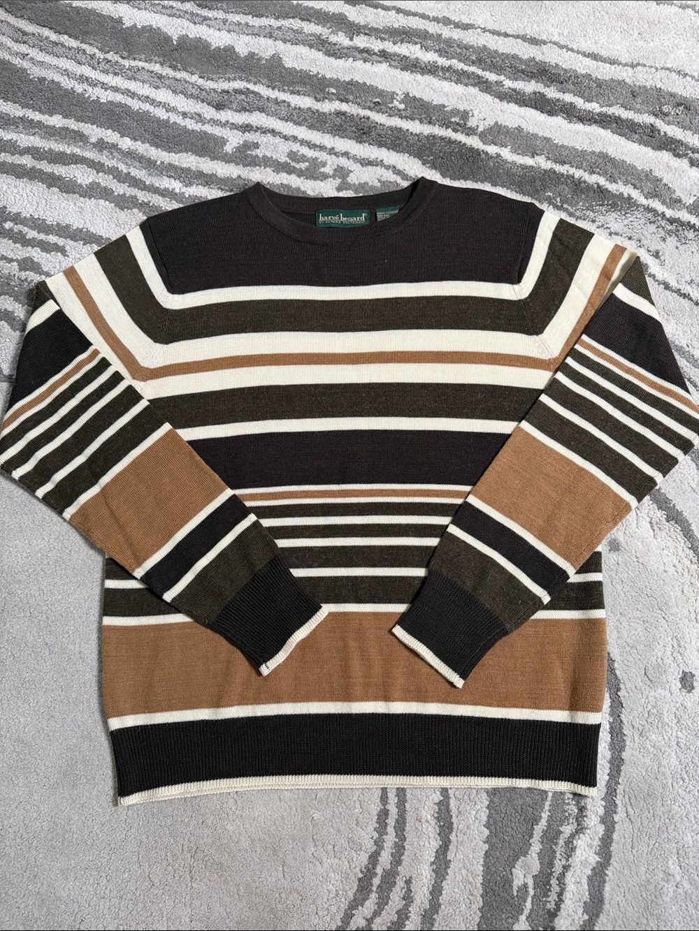 Harve Benard Brown, Olive & Cream Striped Crewneck Sweater